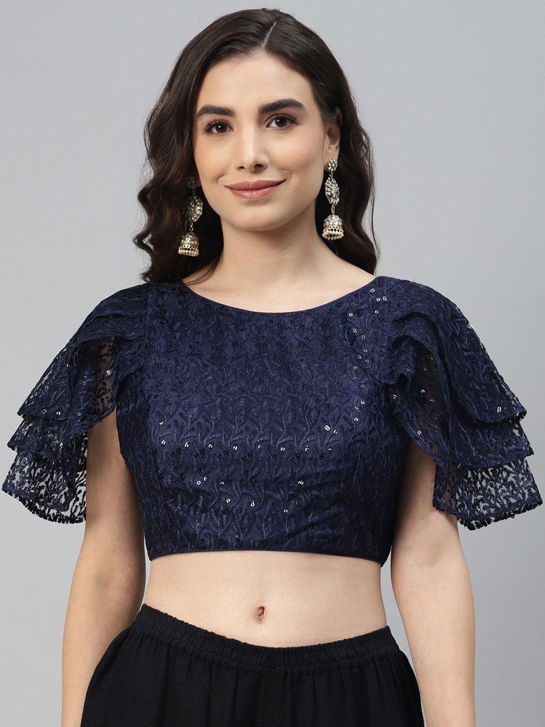 shopgarb women navy blue sequined padded saree blouse