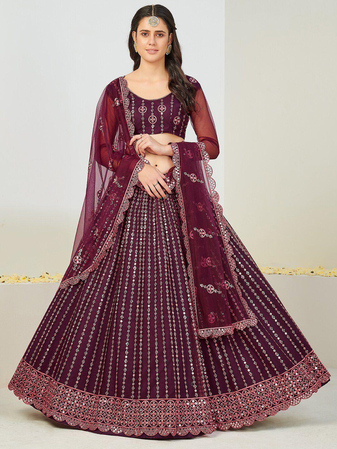 shopgarb women purple embellished semi-stitched lehenga & unstitched blouse with dupatta