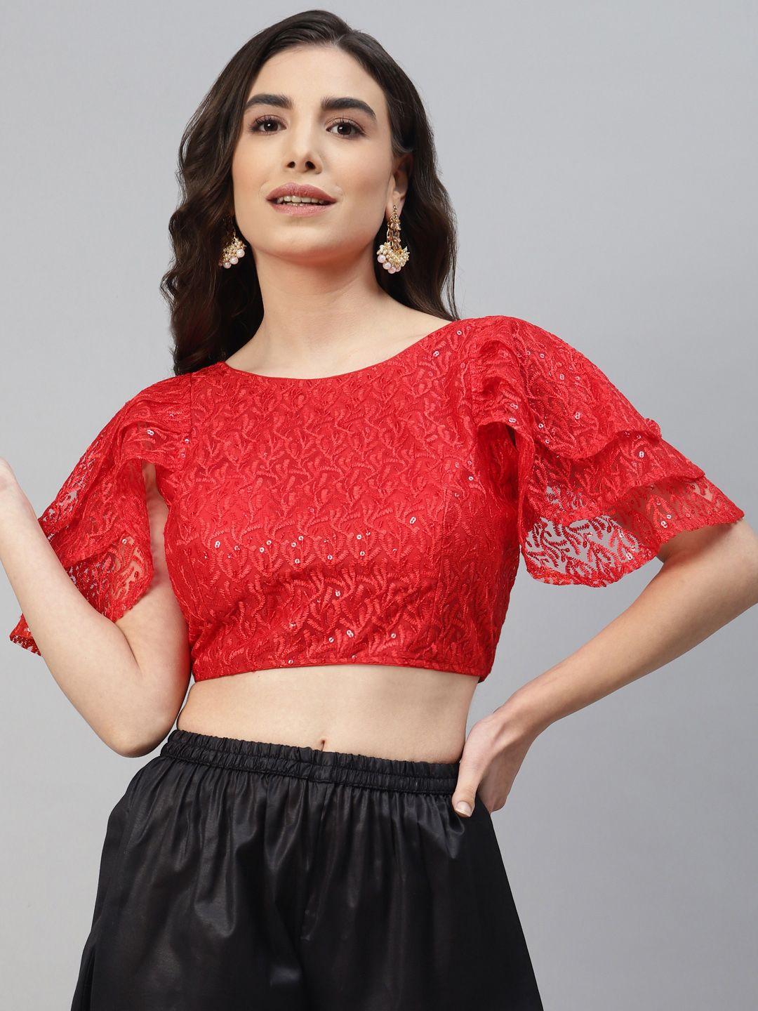 shopgarb women red sequined padded saree blouse