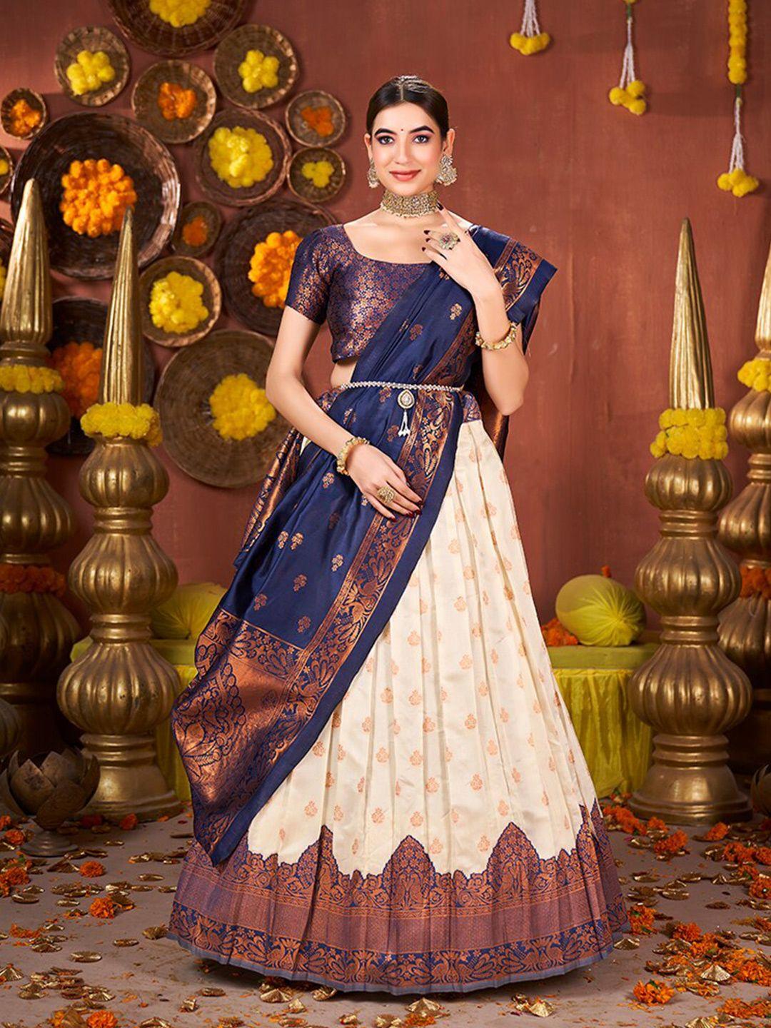 shopgarb woven design banarasi silk semi-stitched lehenga unstitched blouse with dupatta