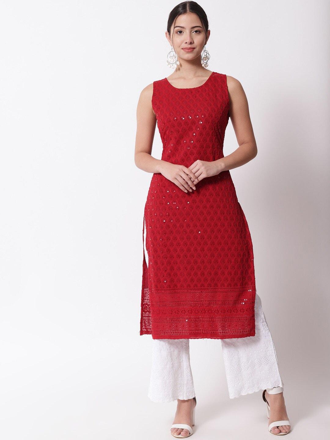 shopping queen ethnic motifs embroidered sequinned straight kurta with palazzos