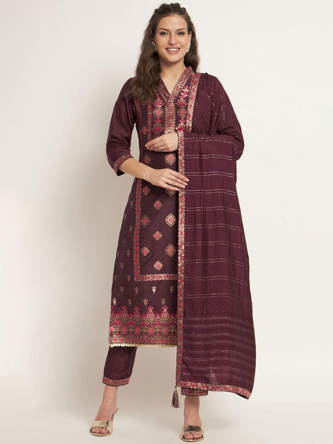 shopping queen ethnic motifs woven design gotta patti kurta with trousers & dupatta