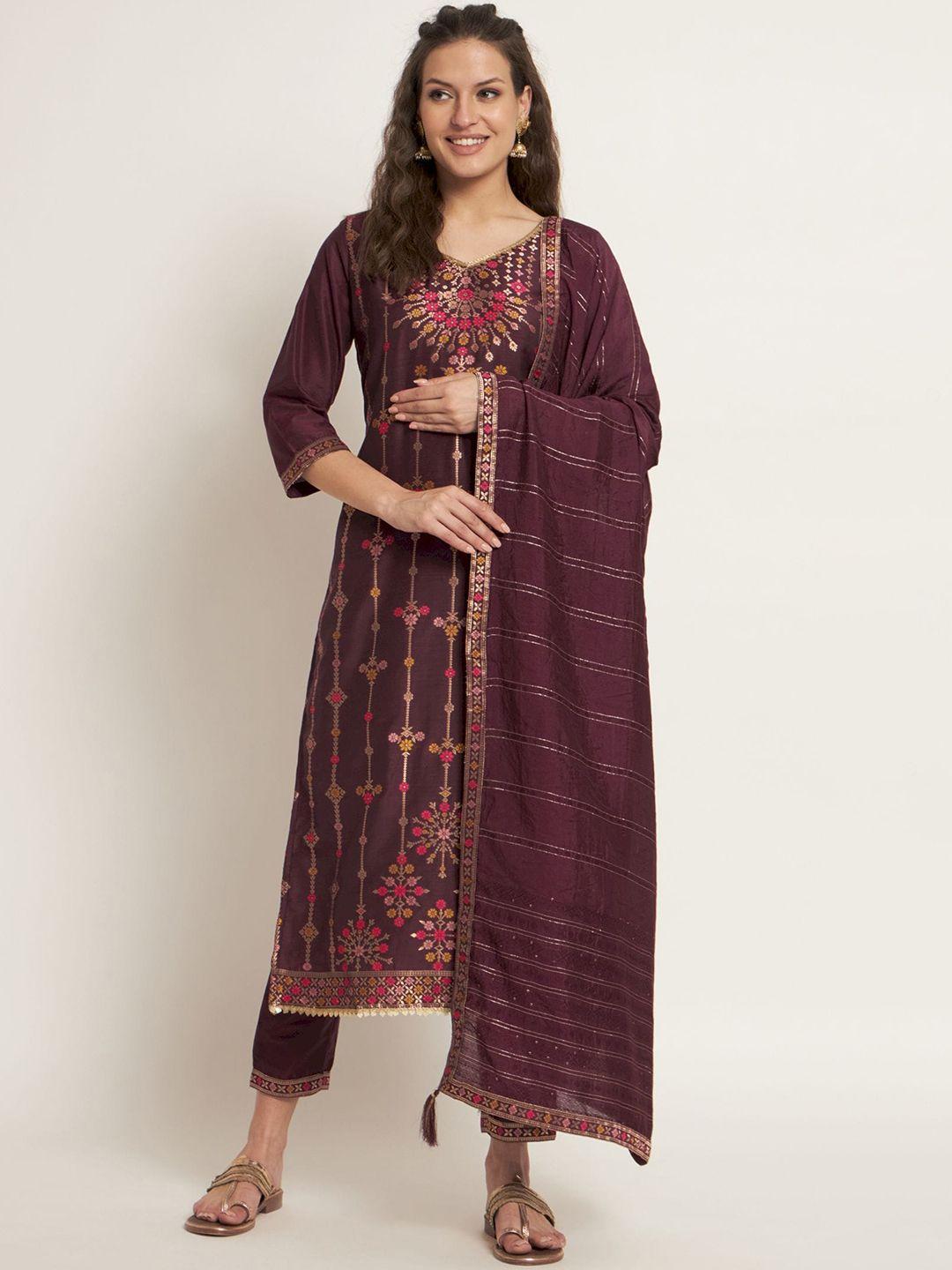 shopping queen ethnic motifs woven design gotta patti kurta with trousers & dupatta