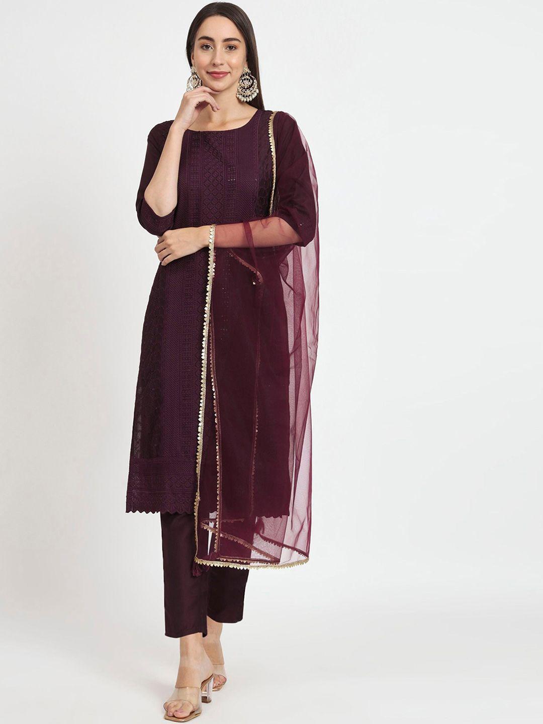 shopping queen  embroidered regular kurta with trousers & dupatta