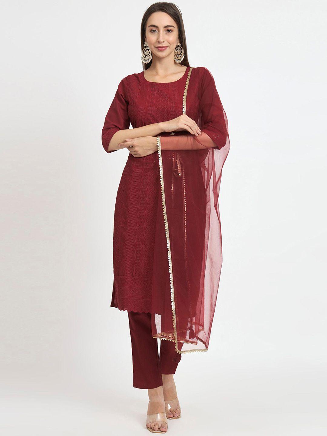 shopping queen ethnic motifs embroidered kurta with trousers & dupatta