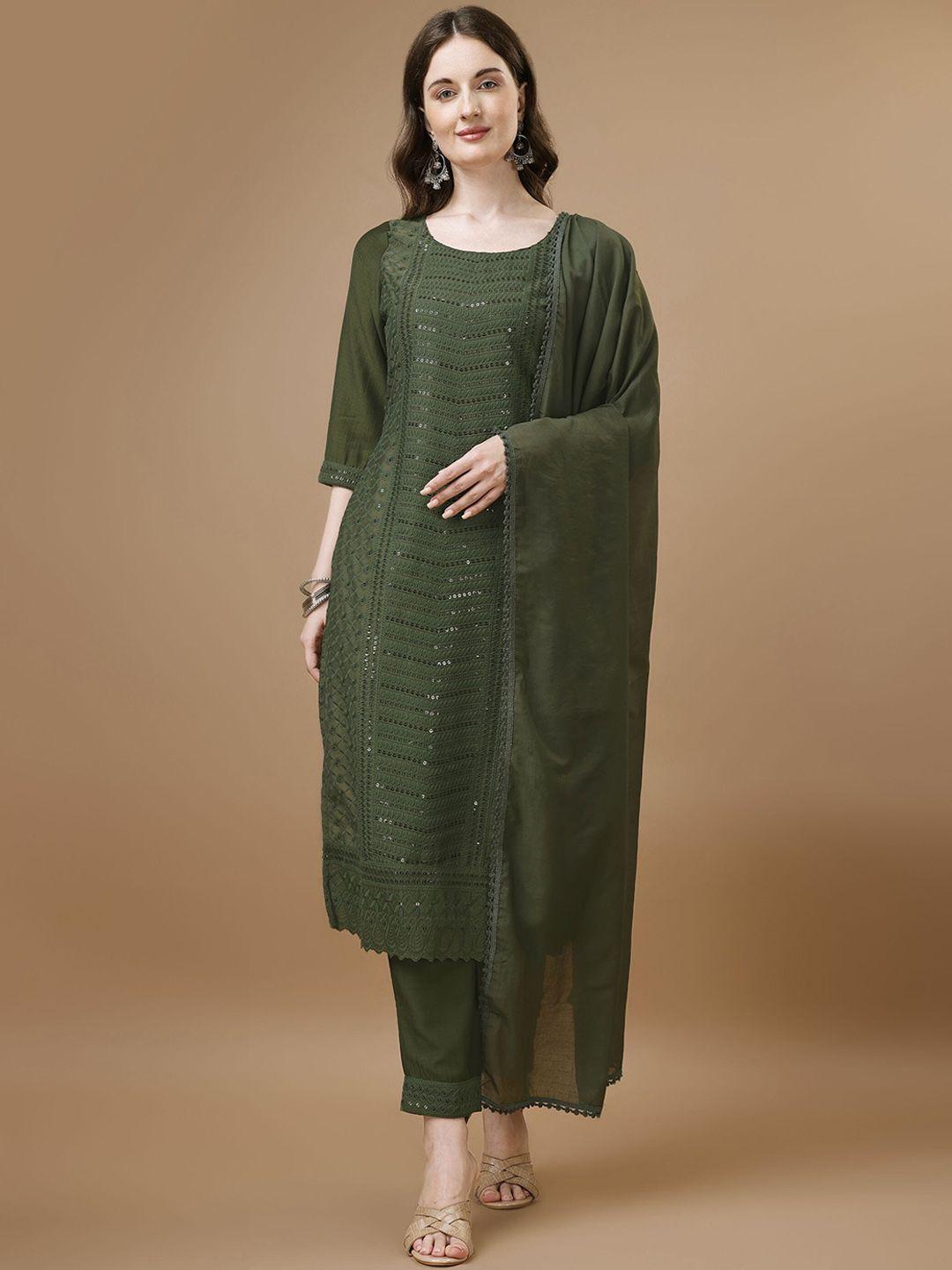 shopping queen ethnic motifs embroidered regular sequinned kurta with trousers & dupatta