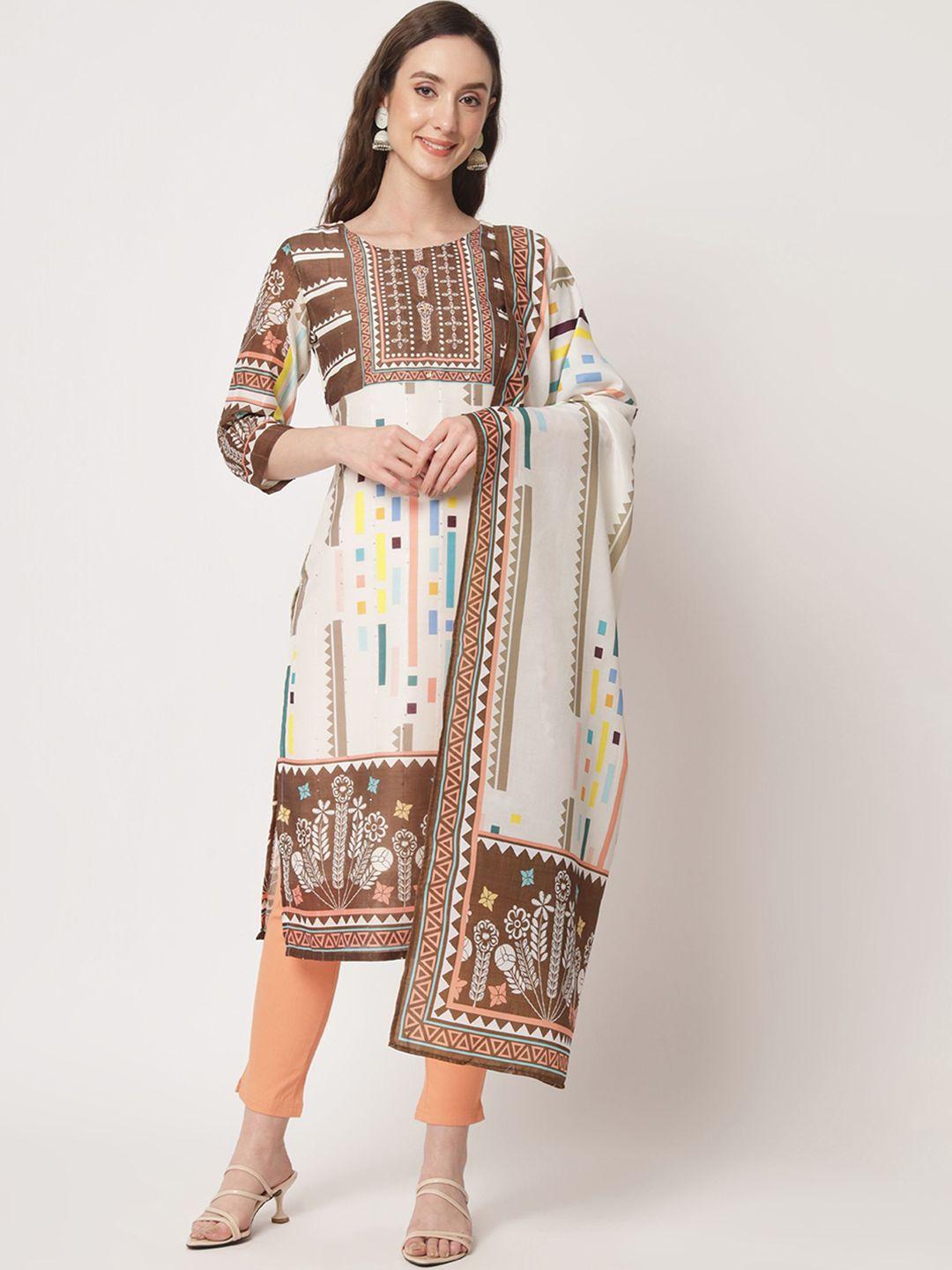 shopping queen ethnic motifs printed sequined kurta with trousers & dupatta