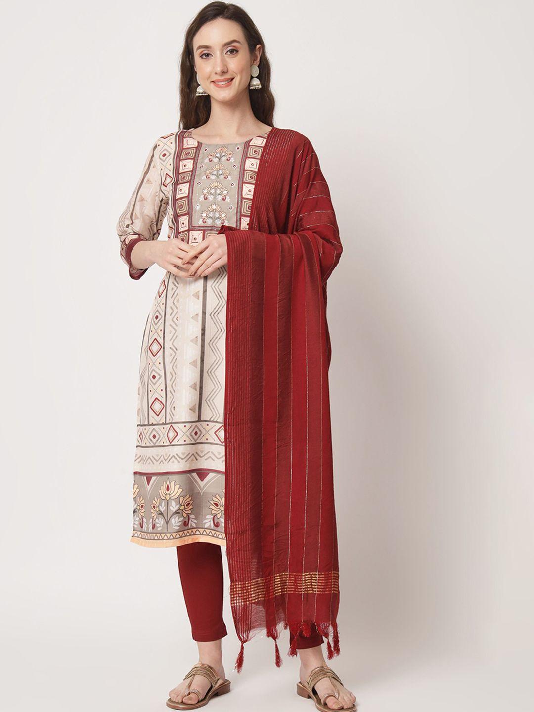 shopping queen ethnic motifs printed sequined kurta with trousers & dupatta