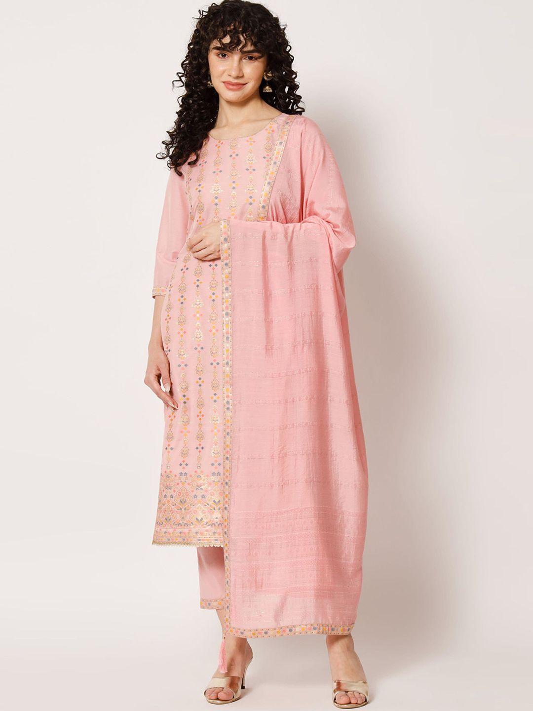 shopping queen ethnic motifs woven design kurta with trousers & dupatta