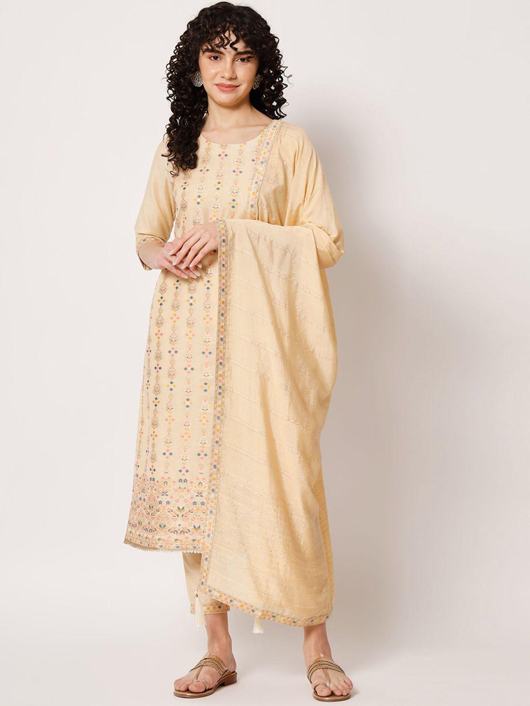 shopping queen ethnic motifs woven design kurta with trousers & dupatta