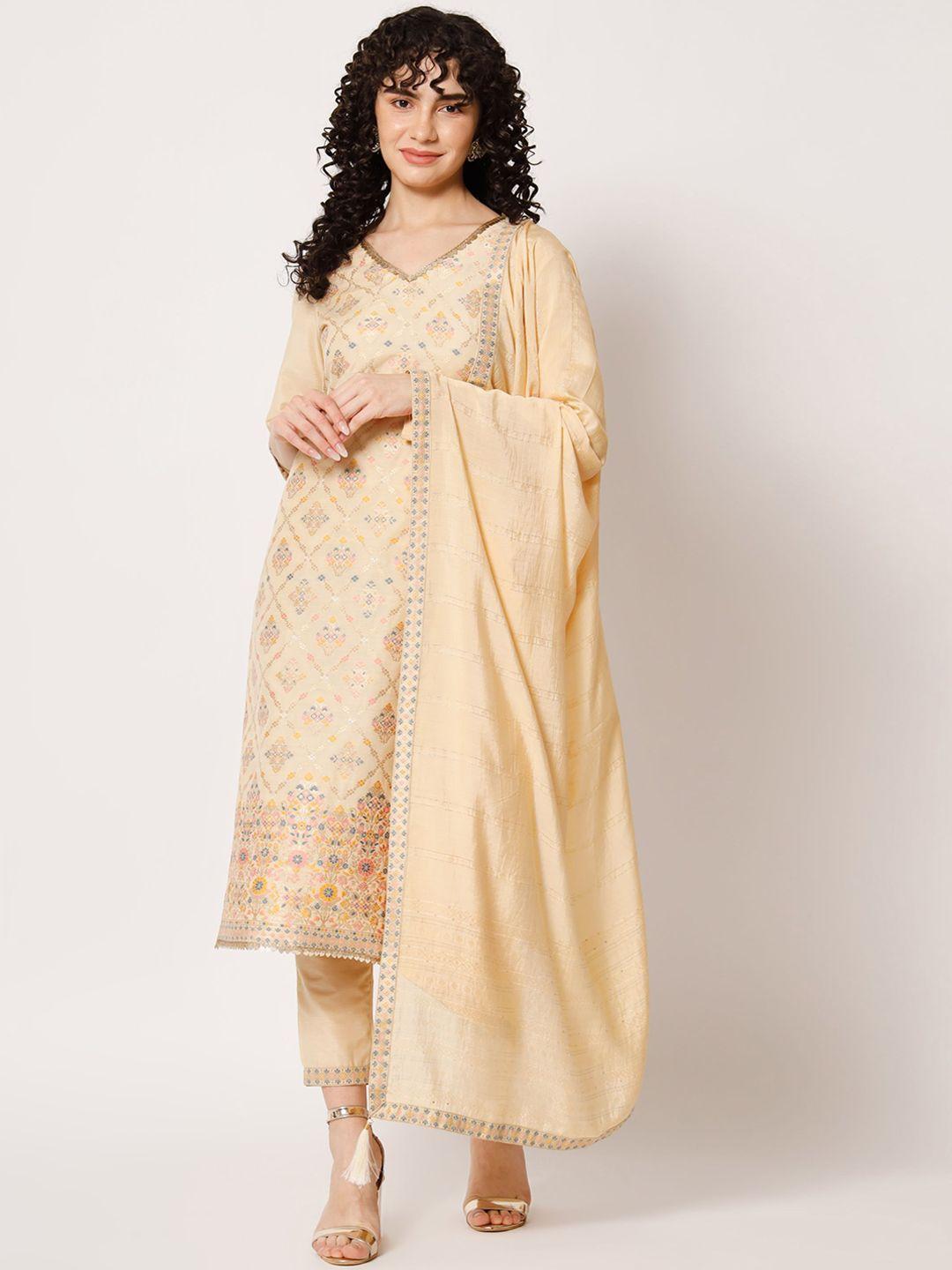 shopping queen ethnic motifs woven design kurta with trousers & dupatta