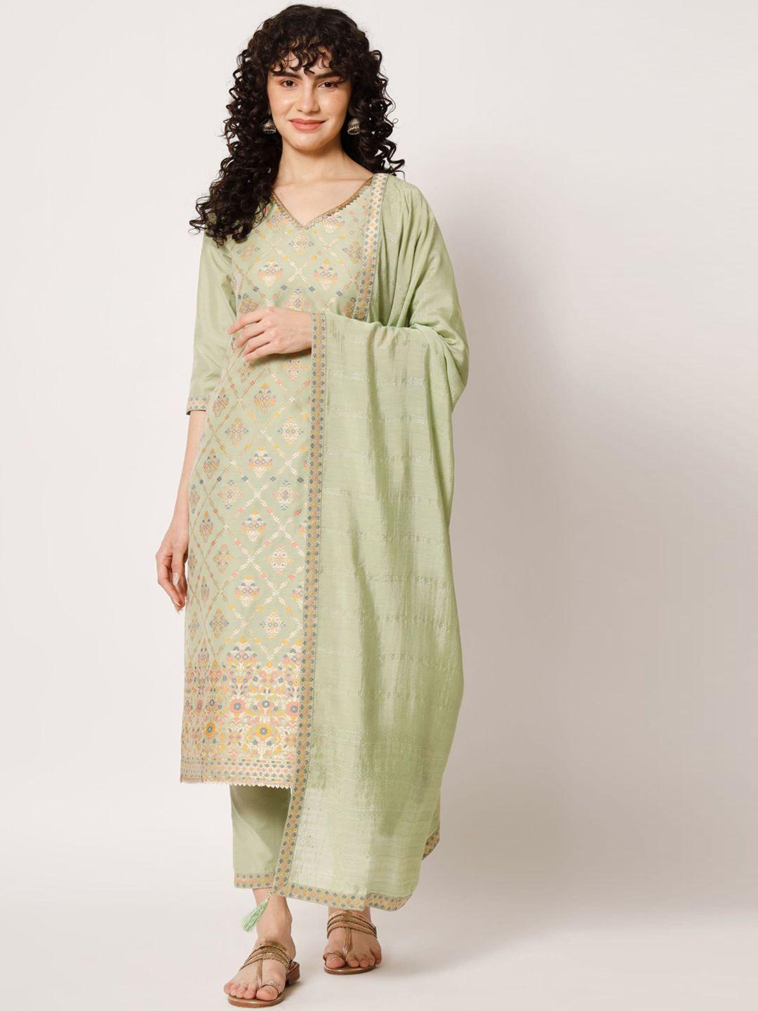 shopping queen ethnic motifs woven design kurta with trousers & dupatta