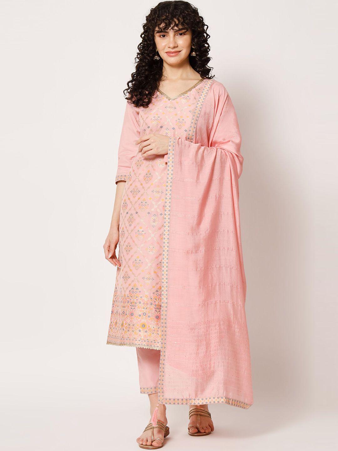 shopping queen ethnic motifs woven design kurta with trousers & dupatta