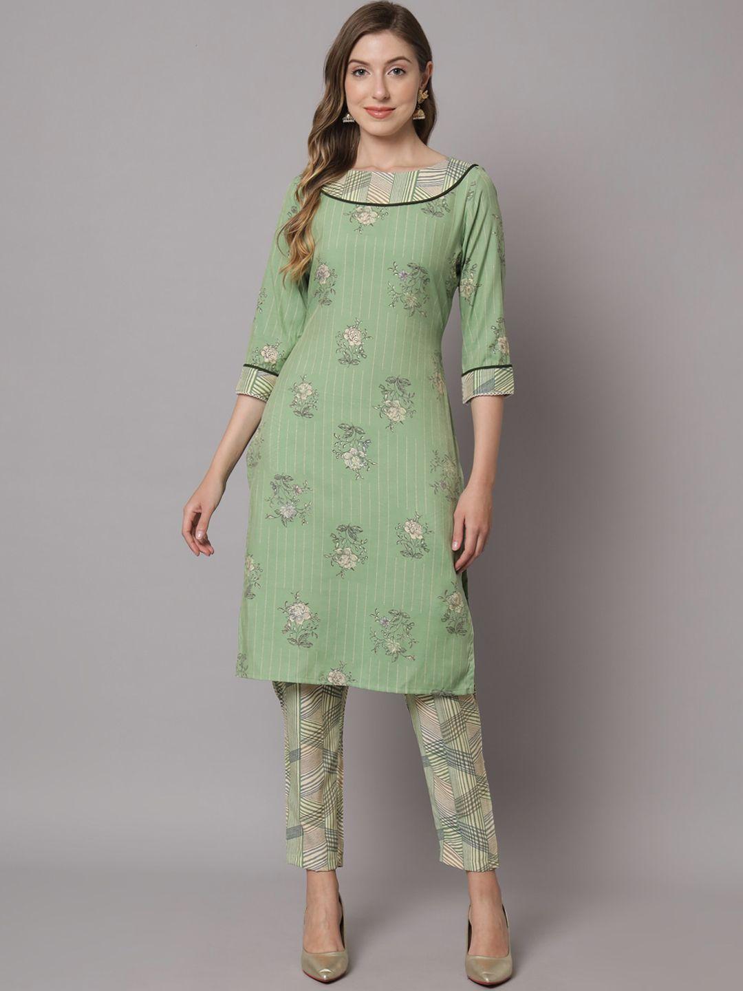 shopping queen floral printed boat neck kurta with trousers