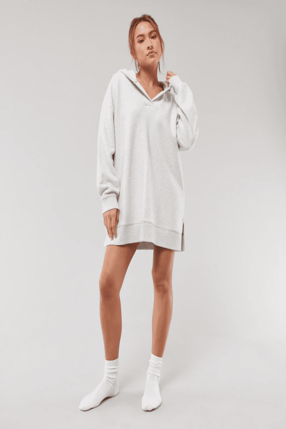 short grey hooded nap dress