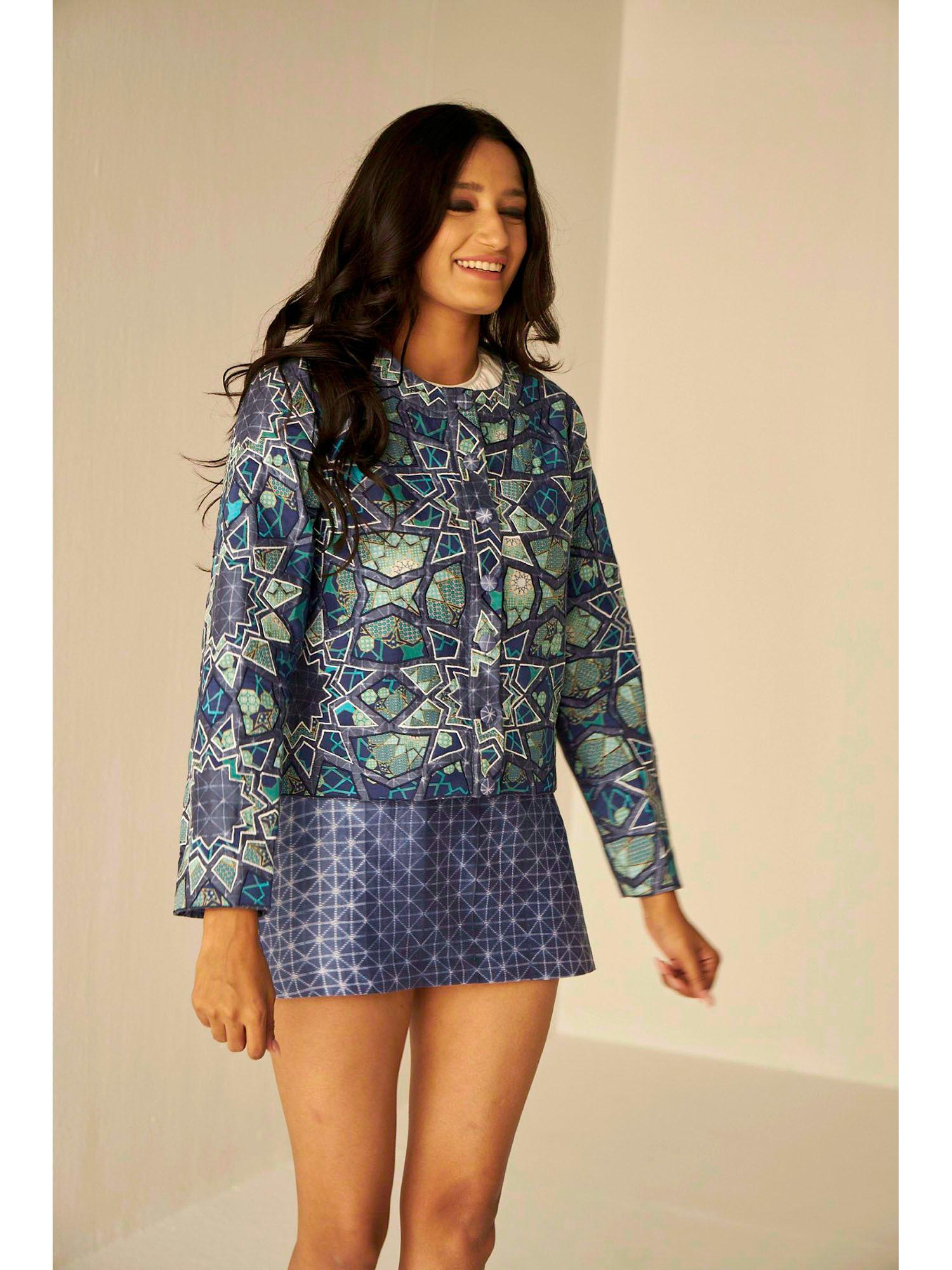 short appliqué embroidered shibori jacket and short skirt (set of 2)