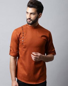 short cotton kurta with side placket