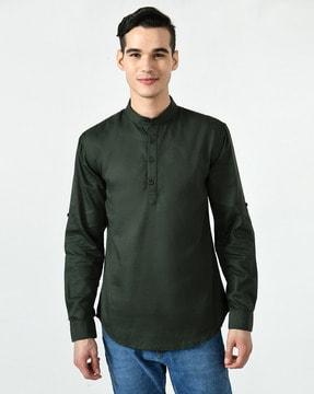 short kurta with curved hem & mandarin collar