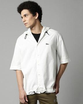 short-sleeve hooded shirt
