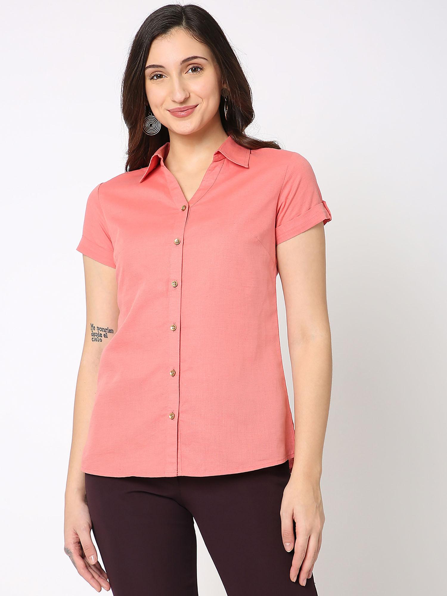 short sleeve formal pink shirt