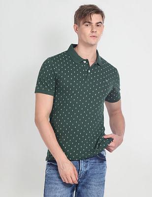 short sleeve geometric print polo shirt