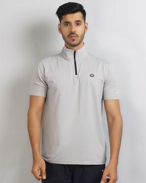 short-sleeve half zip-front t-shirt