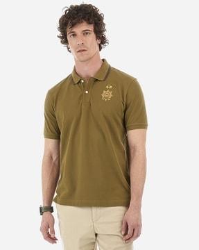 short-sleeve polo t-shirt in elasticated cotton