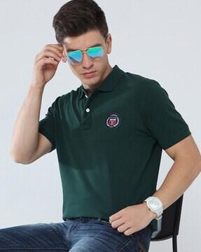 short-sleeve polo t-shirt with brand applique