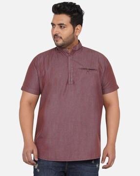 short-sleeve shirt with mandarin collar