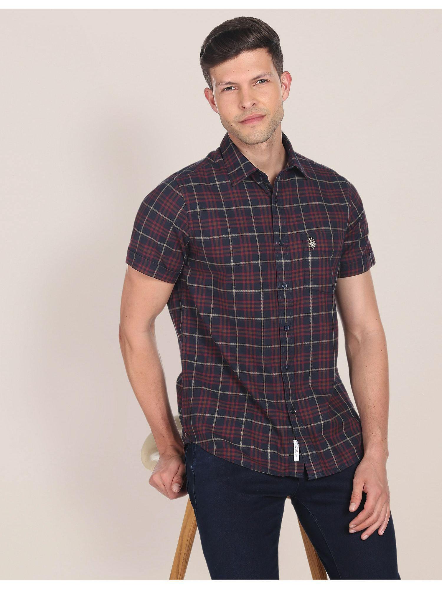 short sleeve tartan check casual shirt