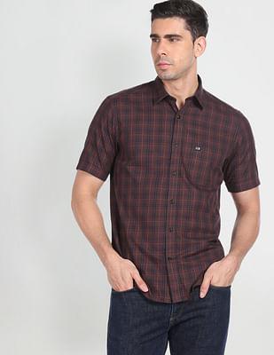 short sleeve tartan check casual shirt