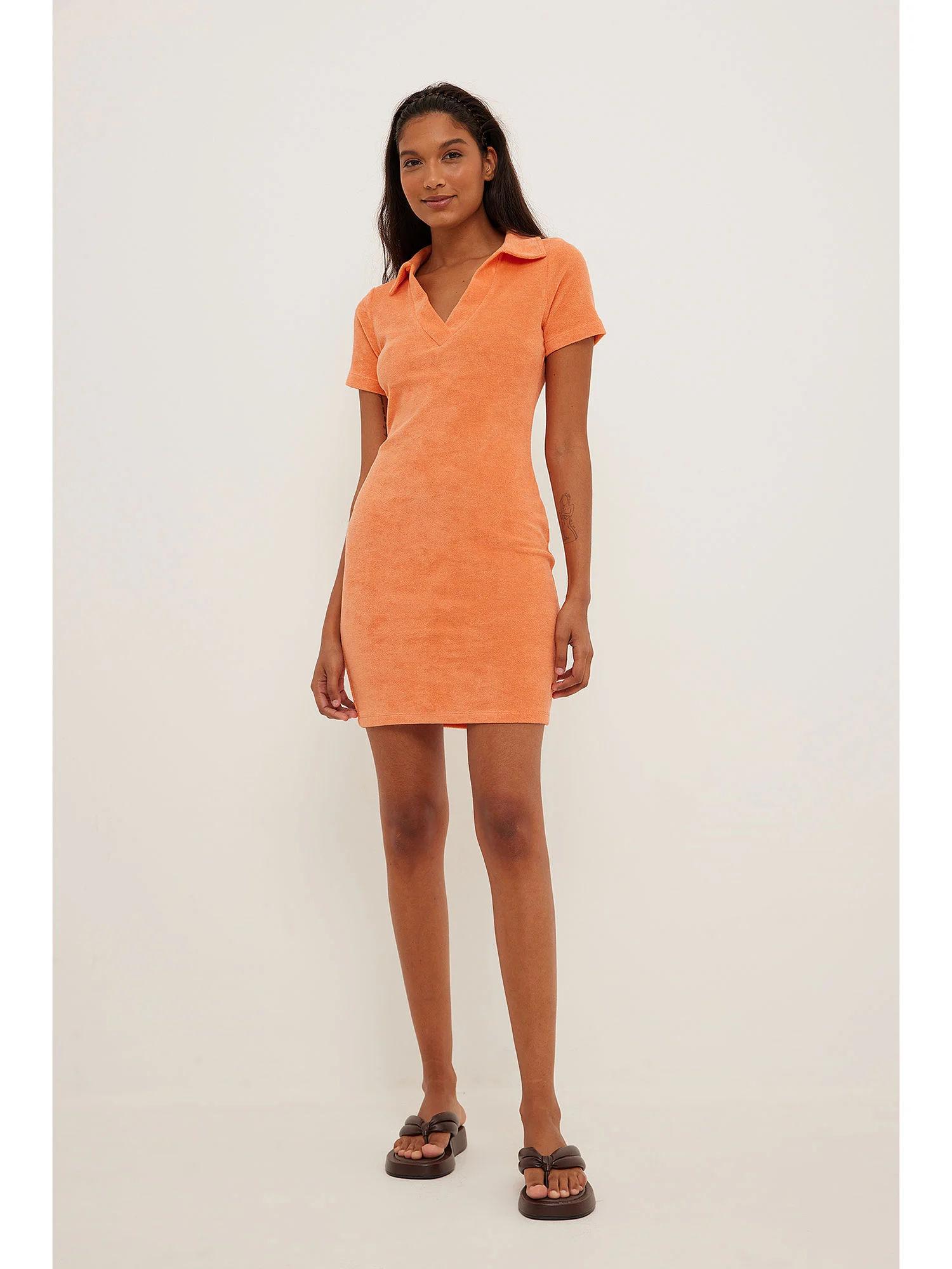 short sleeve terry dress-orange