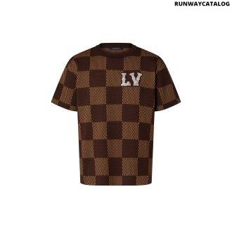 short-sleeved cotton damier crewneck with crystal lv patch