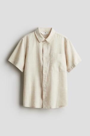 short-sleeved linen-blend shirt