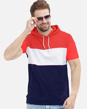 short sleeves colourblock hooded t-shirt