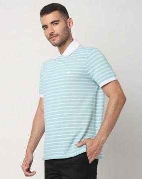 short sleeves cotton pique stripe polo shirt