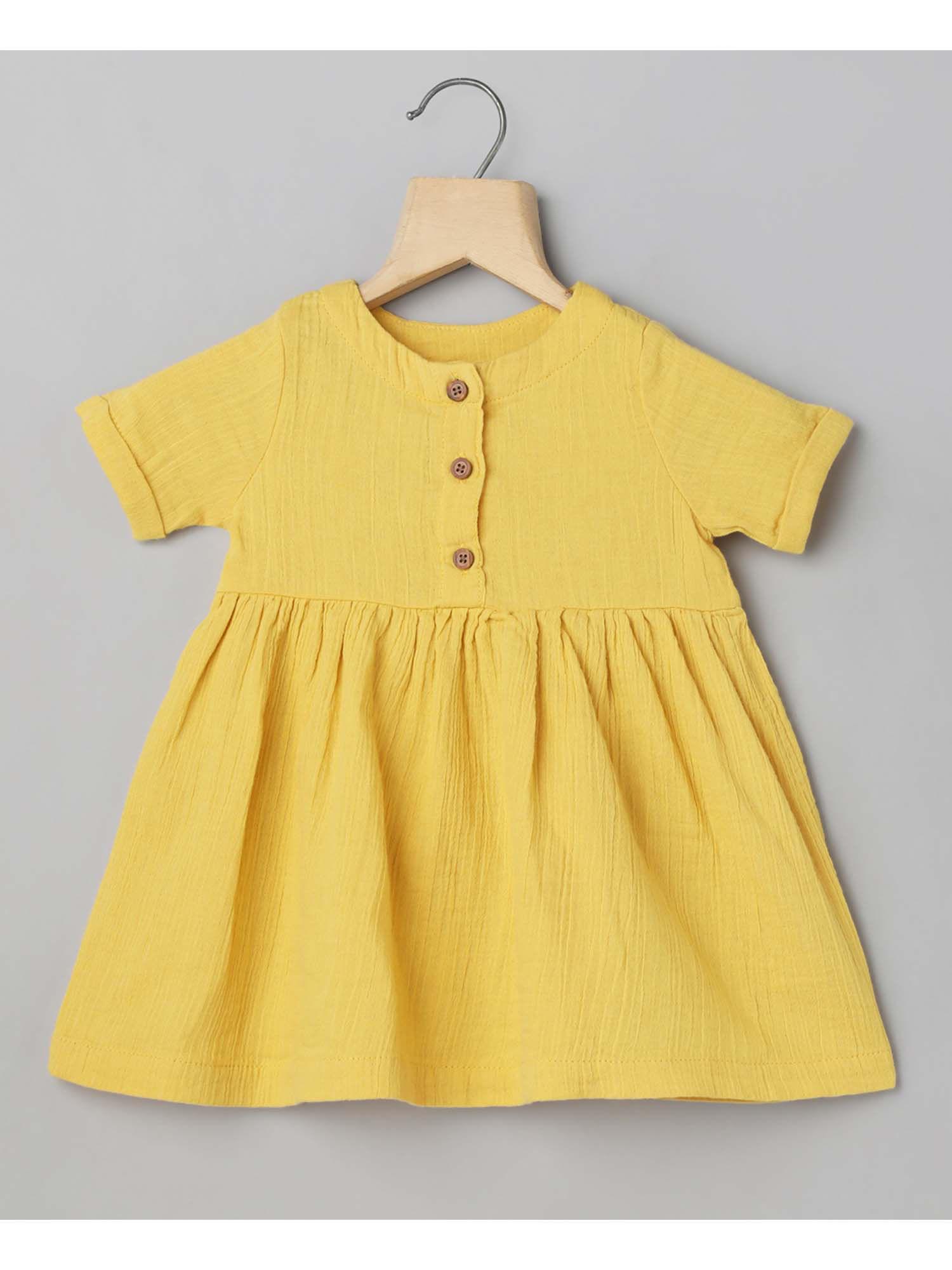 short sleeves double cloth organic dress - yellow