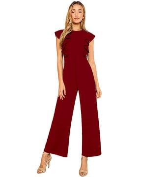 short-sleeves jumpsuit with ruffle detail