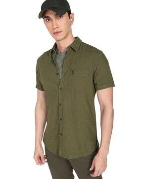 short-sleeves patch pocket shirt