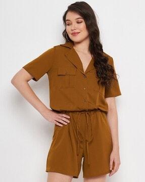 short-sleeves playsuit with flap-pockets