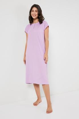 short sleeves polyester women's night gown - lilac