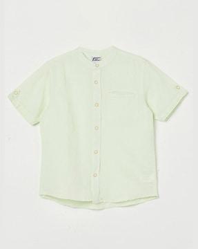 short sleeves shirt with mandrin collar