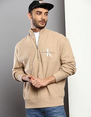 short zip placket waffle sweatshirt