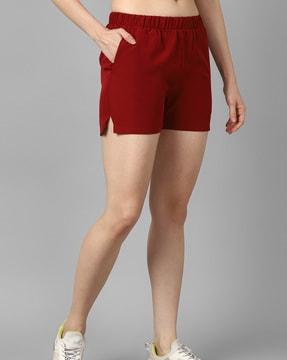 shorts with elasticated waist & side slit