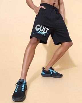 shorts with placement brand print