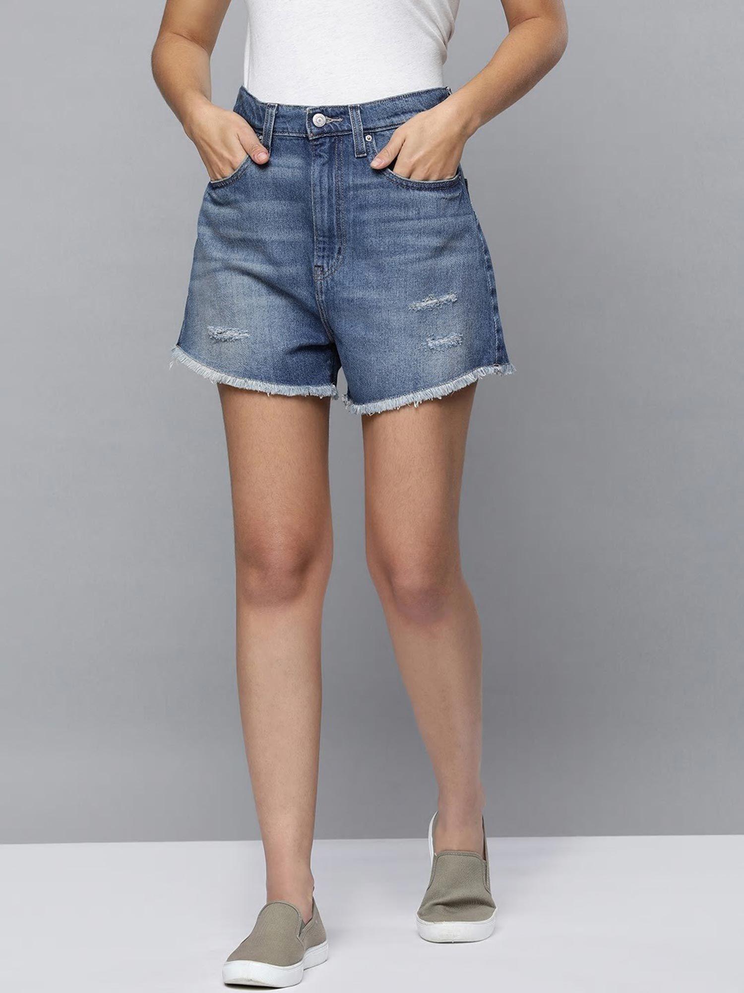 shorts blue loose fit high rise shorts