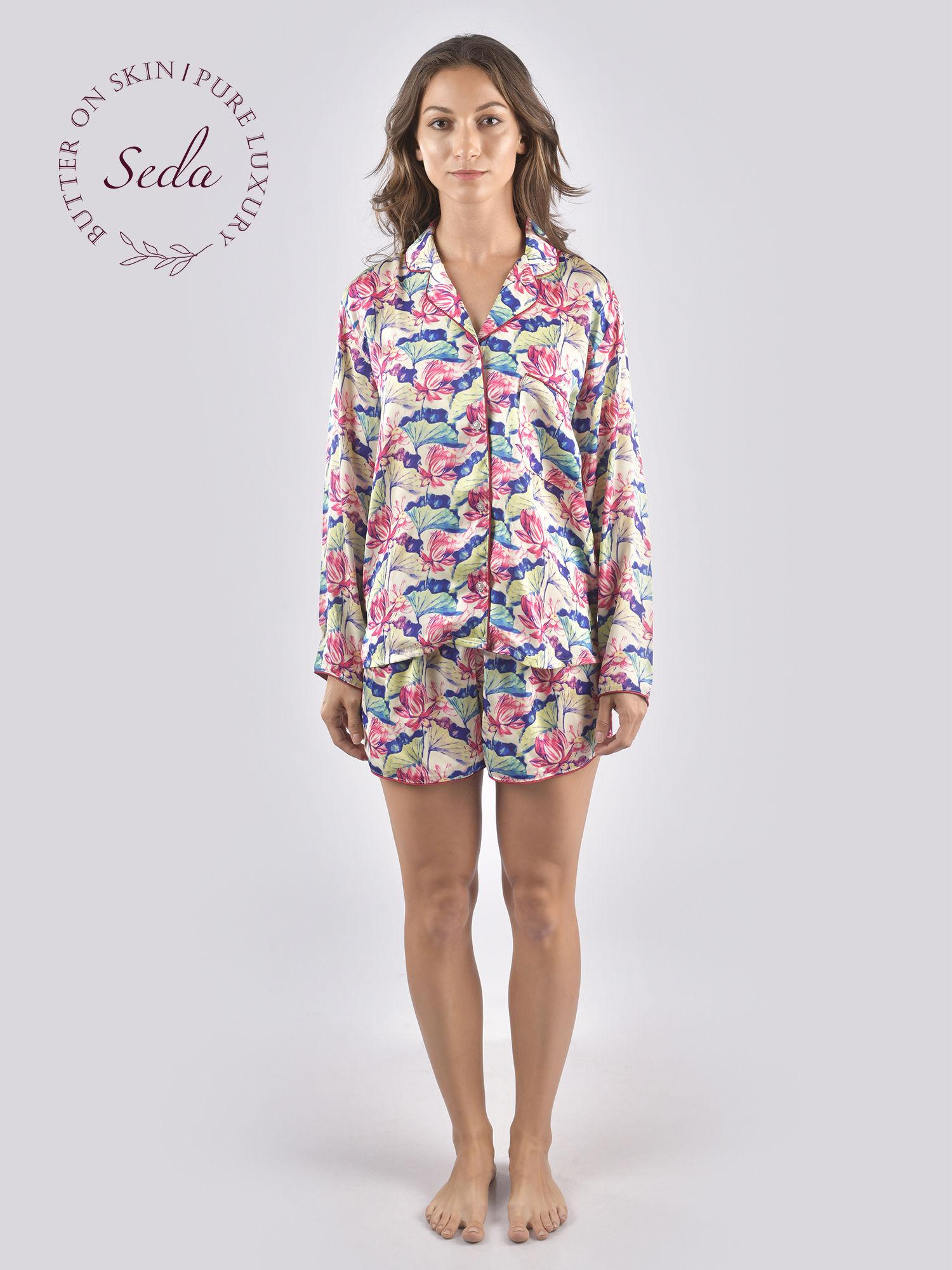 shorts set with long sleeves lotus aop - multi-color