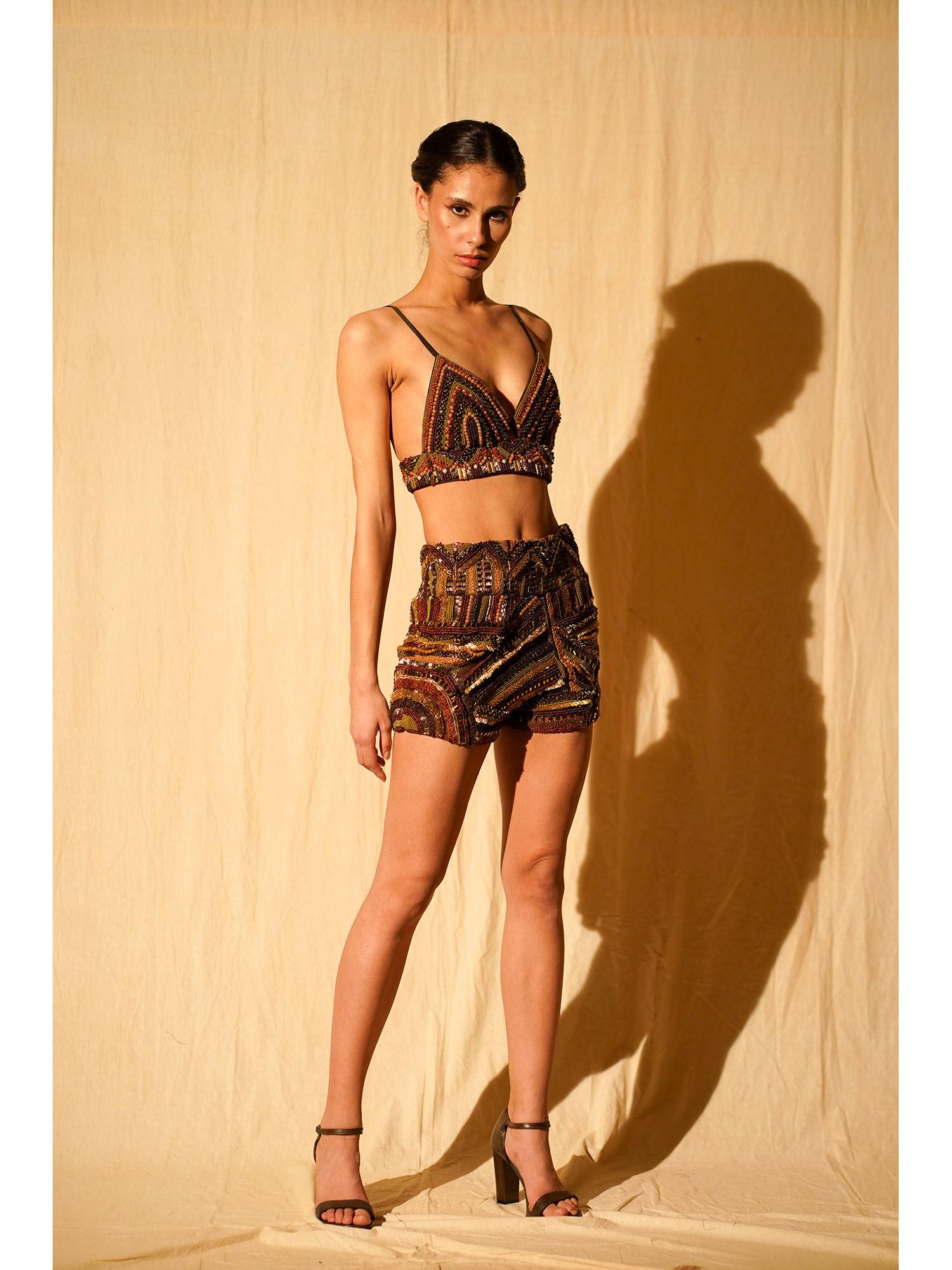 shorts with african baroque hand embroidery