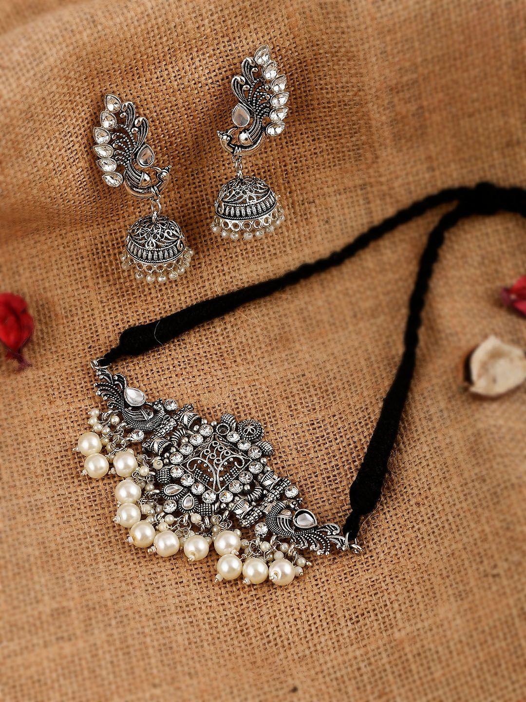 shoshaa  silver-plated pearl choker necklace set