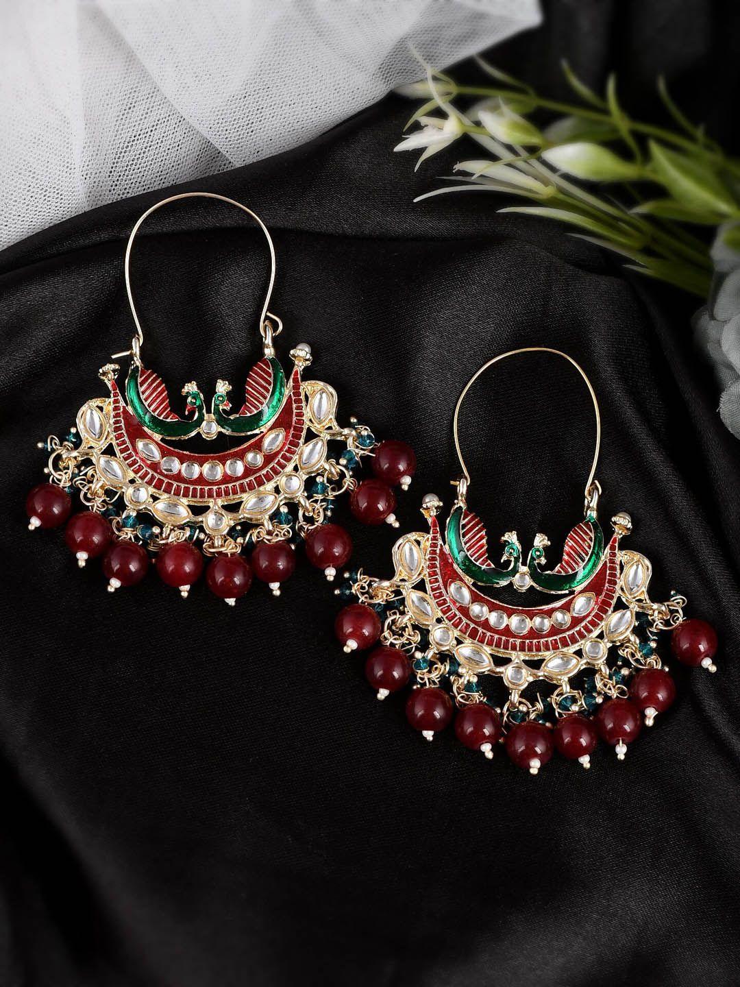shoshaa  women maroon contemporary chandbalis earrings